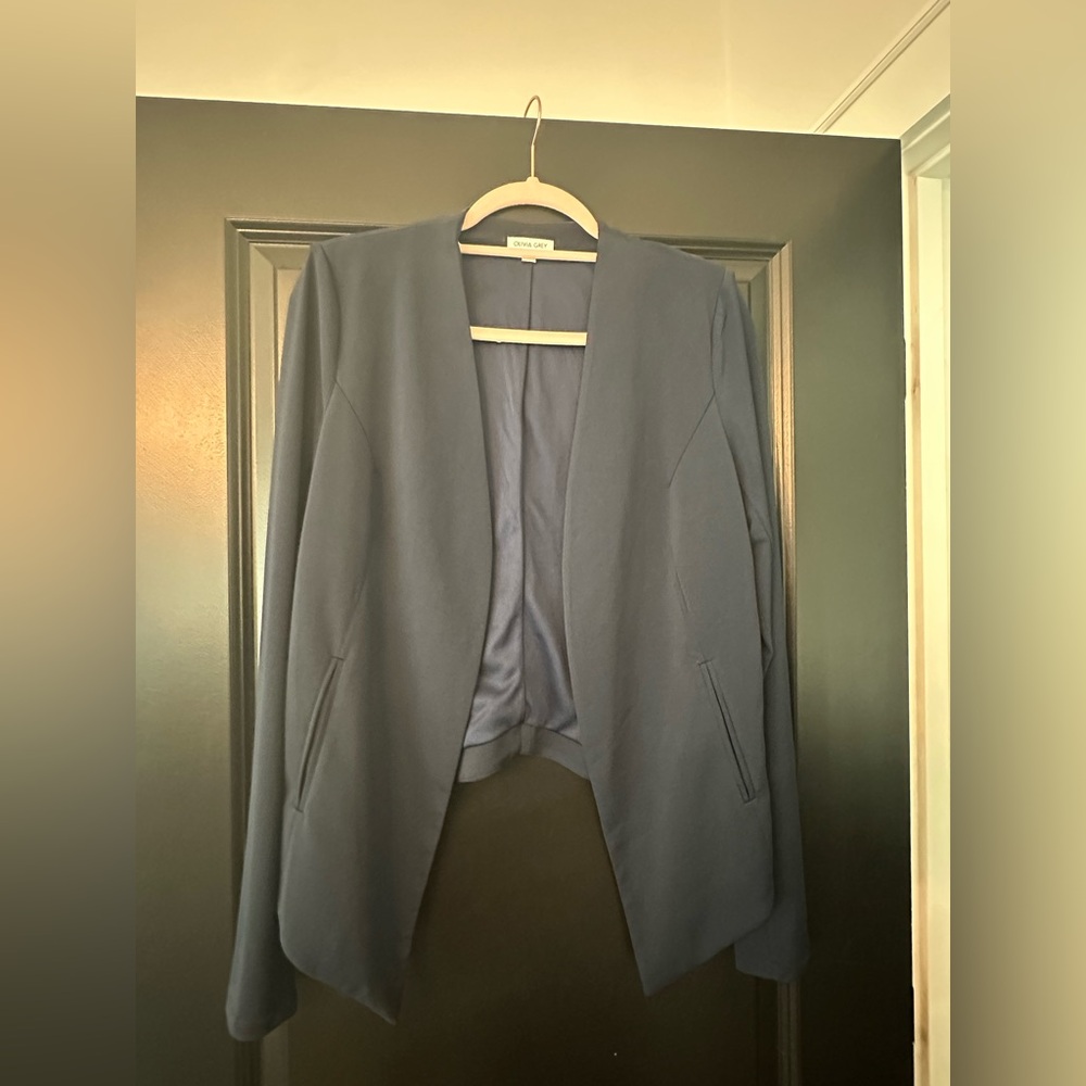 (NWT) Olivia Grey Navy Blazer with Shoulder Pads